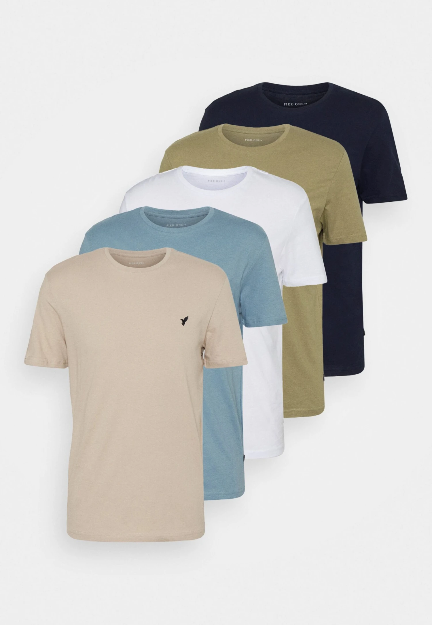Pier One 5 Pack - T-Shirt Basic - Beige/White/Light Blue - Afbeelding 8
