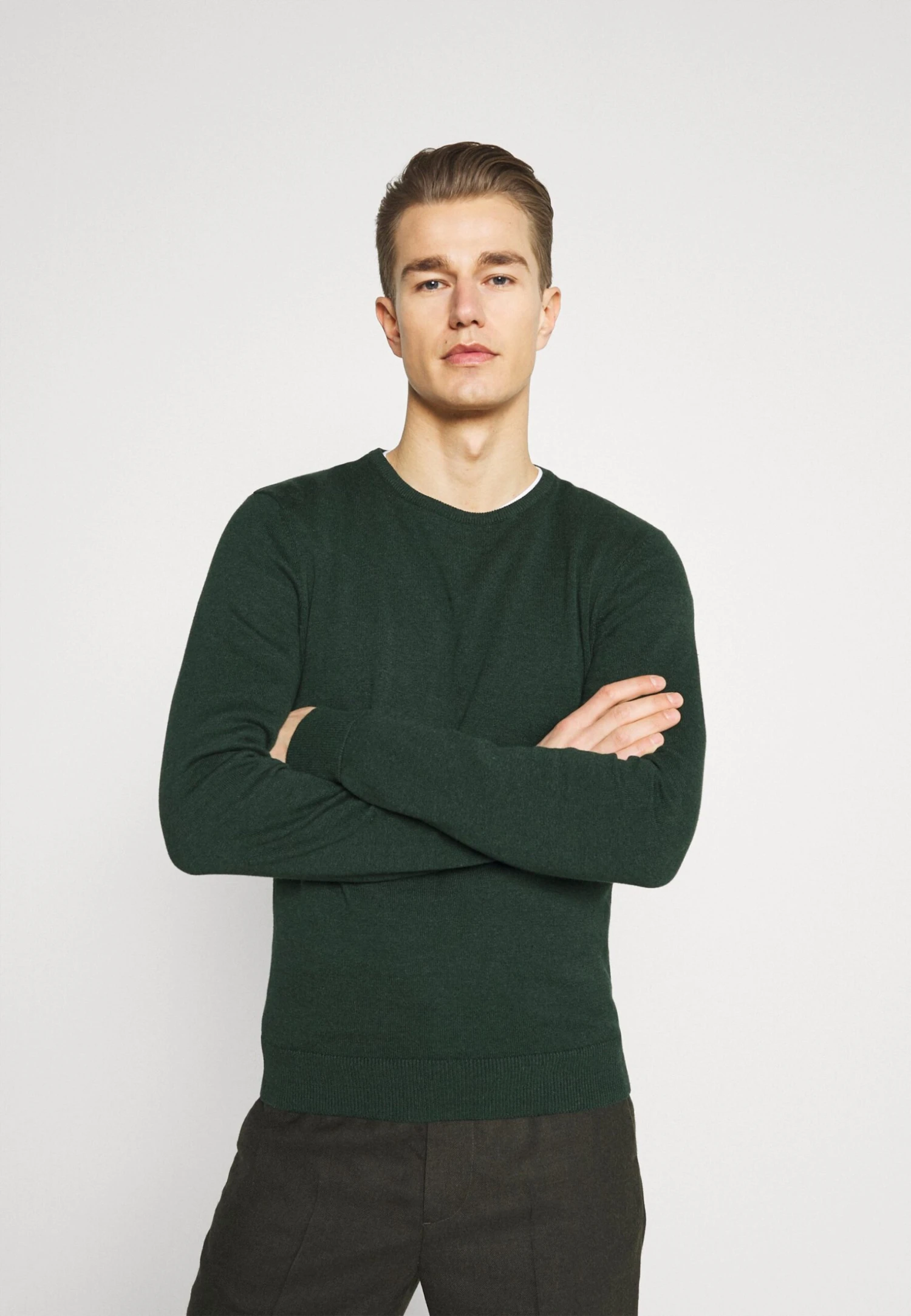 Pier One Basic Crewneck - Trui - Mottled Dark Green