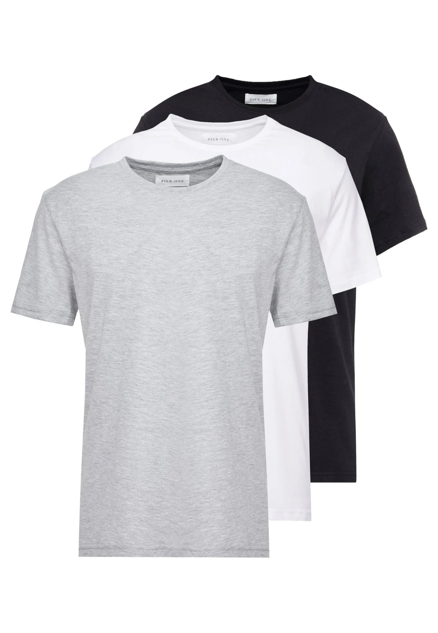 Pier One 3 Pack - T-Shirt Basic - White/Black/Light Grey - Afbeelding 6